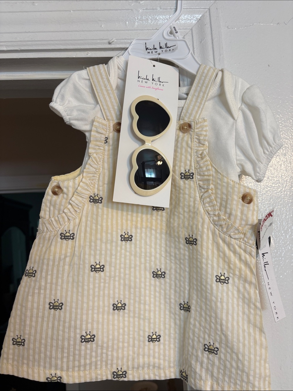 Kids Yellow Bee Stripe Pinafore with Sunglasses